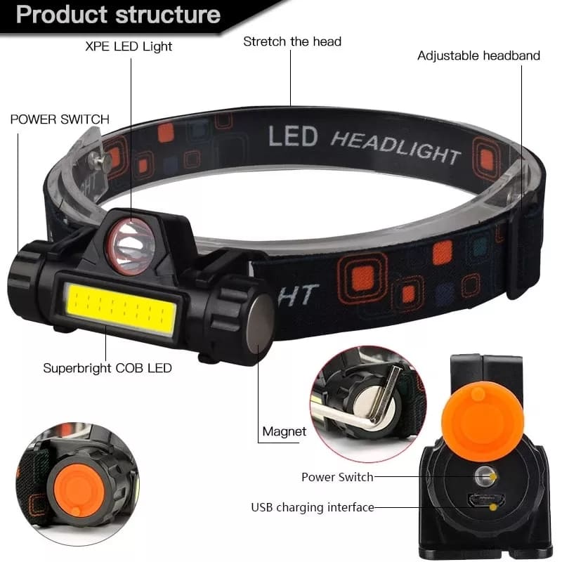 Rechargeable LED Headlamp Model 101 COB + Spotlight Magnetic Waterproof IP67 | كشاف رأس شحن موديل 101