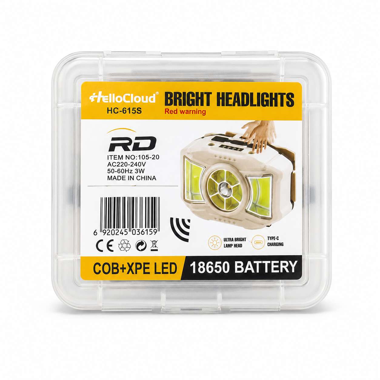 HC-615S Rechargeable LED Headlamp with Red Warning Light