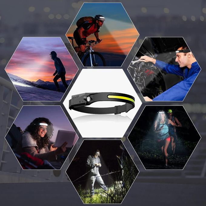 HeadLamp-YT200 كشاف رأس -  قابل للشحن LED USB بمستشعر حركة و5 أوضاع إضاءة – مناسب للتخييم والجري والعمل الليلي
