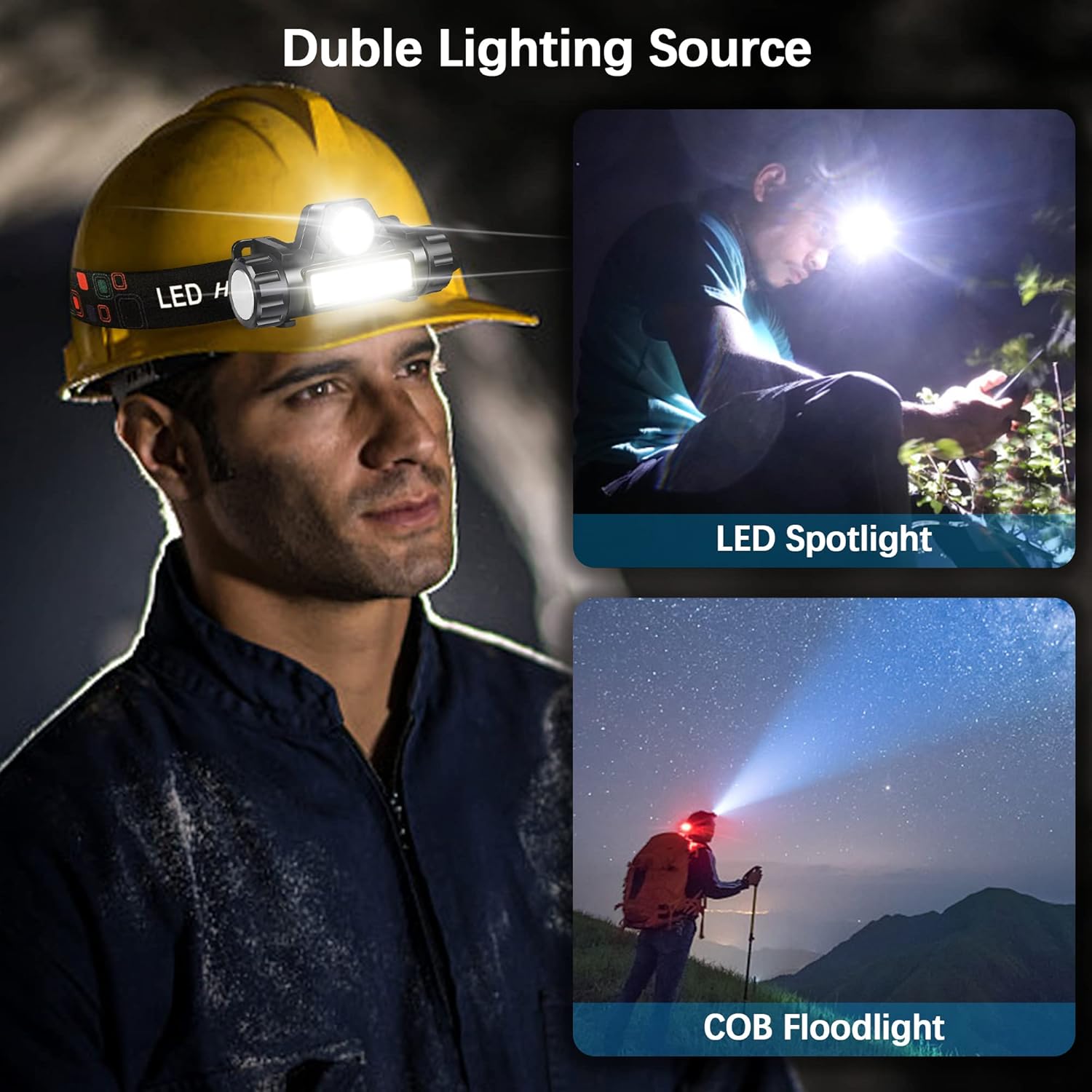 Rechargeable LED Headlamp Model 101 COB + Spotlight Magnetic Waterproof IP67 | كشاف رأس شحن موديل 101