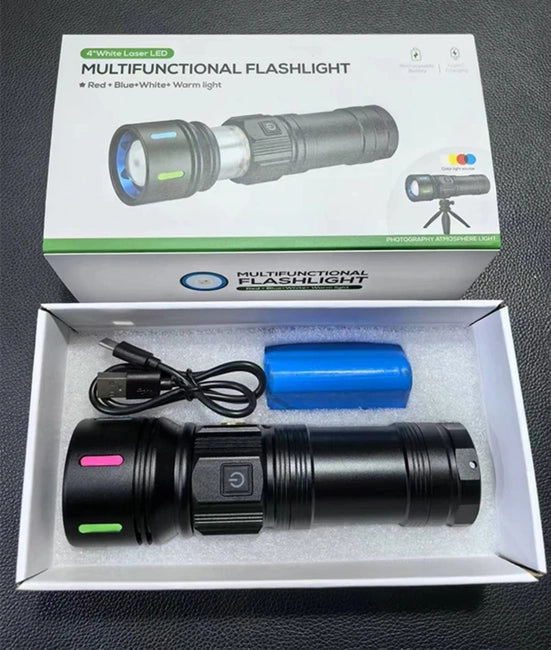 Long Range Rechargeable Laser Led - Multifunctional Flashlight