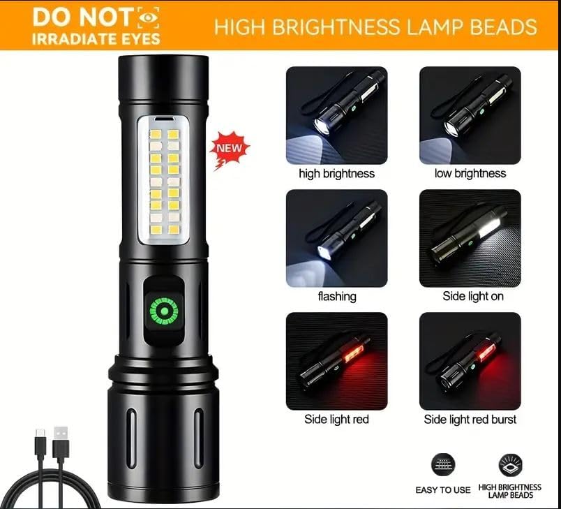 #625 Rechargeable Aluminum Alloy LED + COB Flashlight