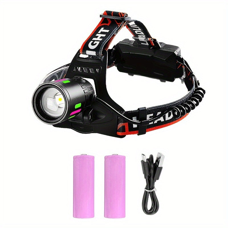 W668 Rechargeable Zoom Headlight with Type-C Charging and USB Output
