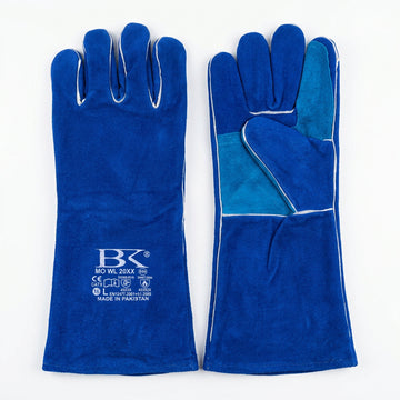 جوانتي لحام BK أزرق طويل بدعامة | BK Blue Leather Welding Gloves