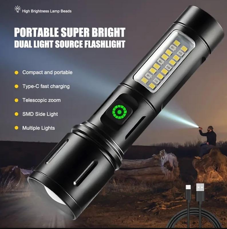 #625 Rechargeable Aluminum Alloy LED + COB Flashlight