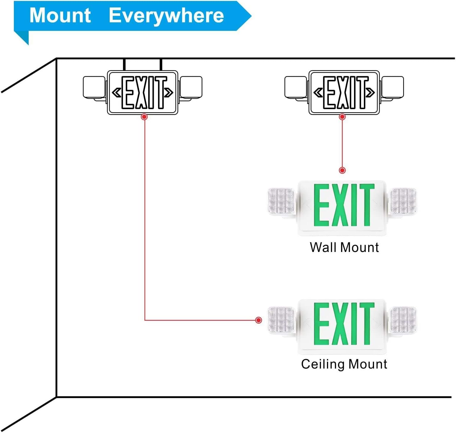 Emergency Exit LED Light | Rechargeable Battery Backup | Dual Head Safety Light