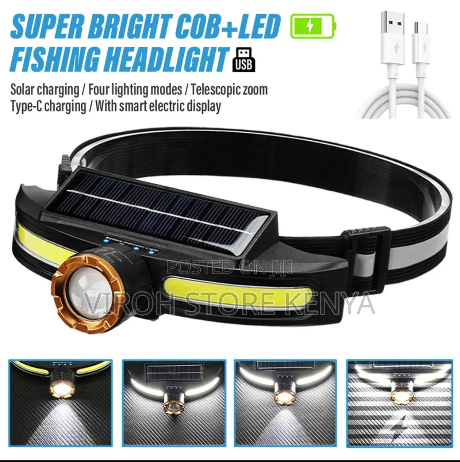 JS-923 Solar Charging Rechargeable Headlamp with Type-C Charging