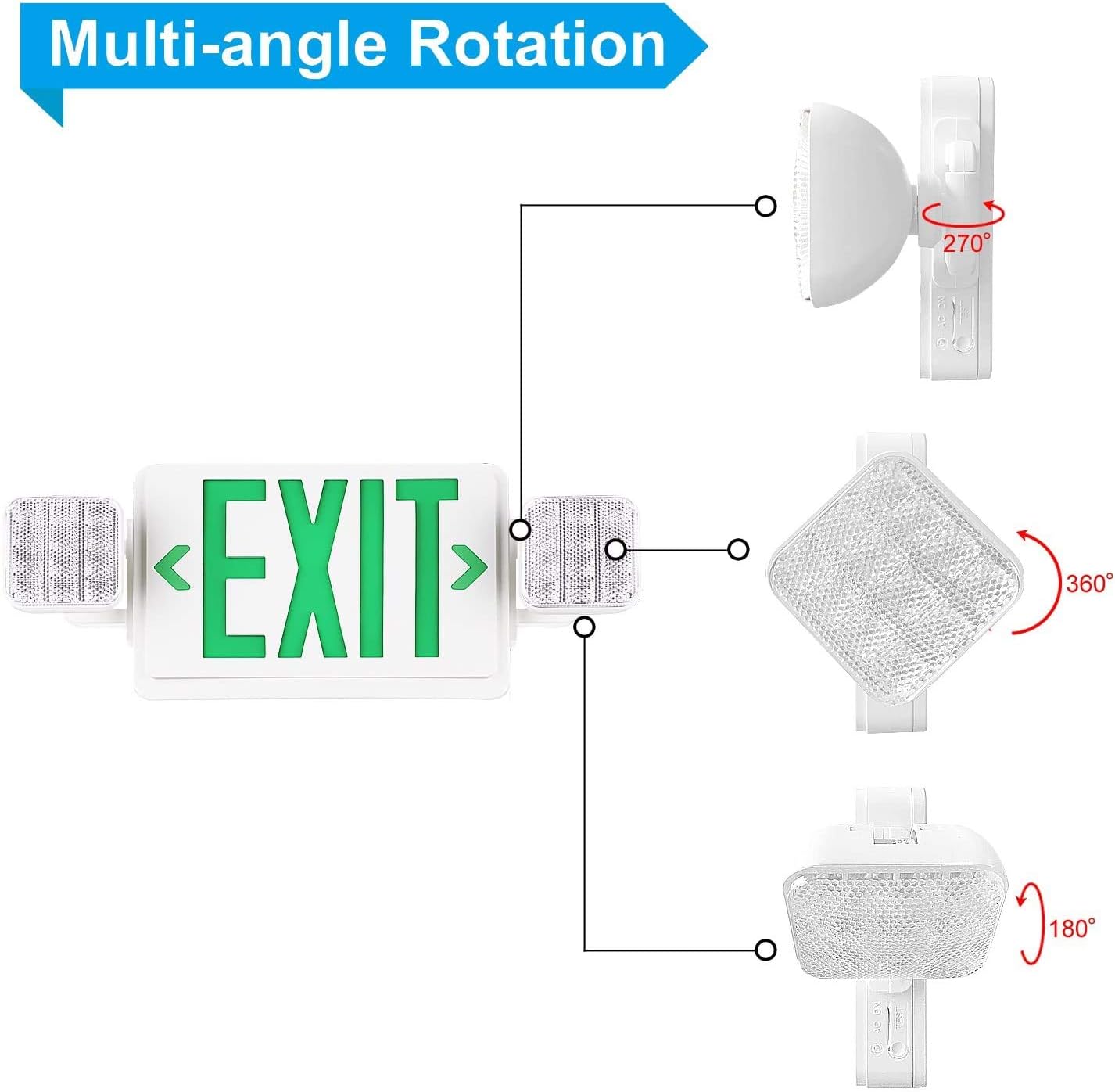 Emergency Exit LED Light | Rechargeable Battery Backup | Dual Head Safety Light