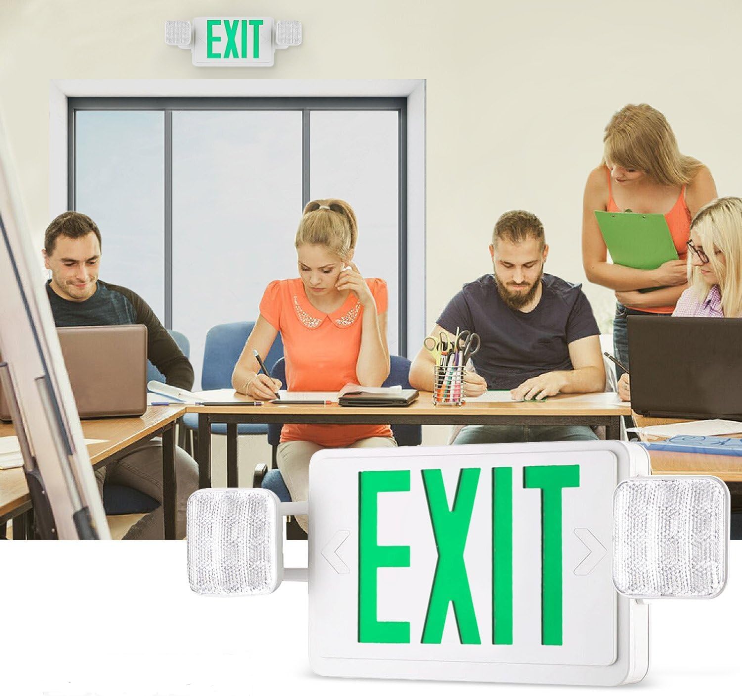 Emergency Exit LED Light | Rechargeable Battery Backup | Dual Head Safety Light