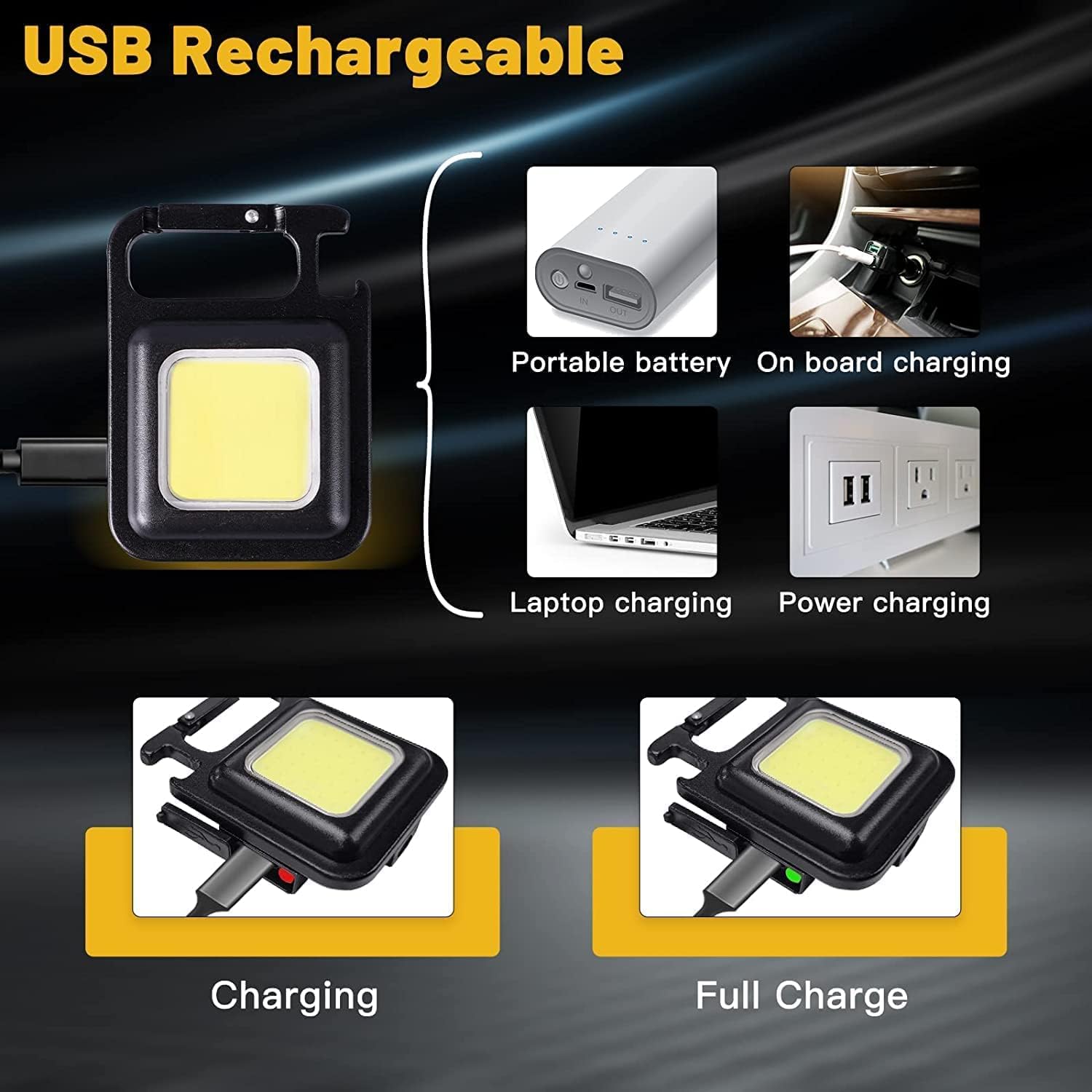 Mini COB USB Rechargeable Keychain Light