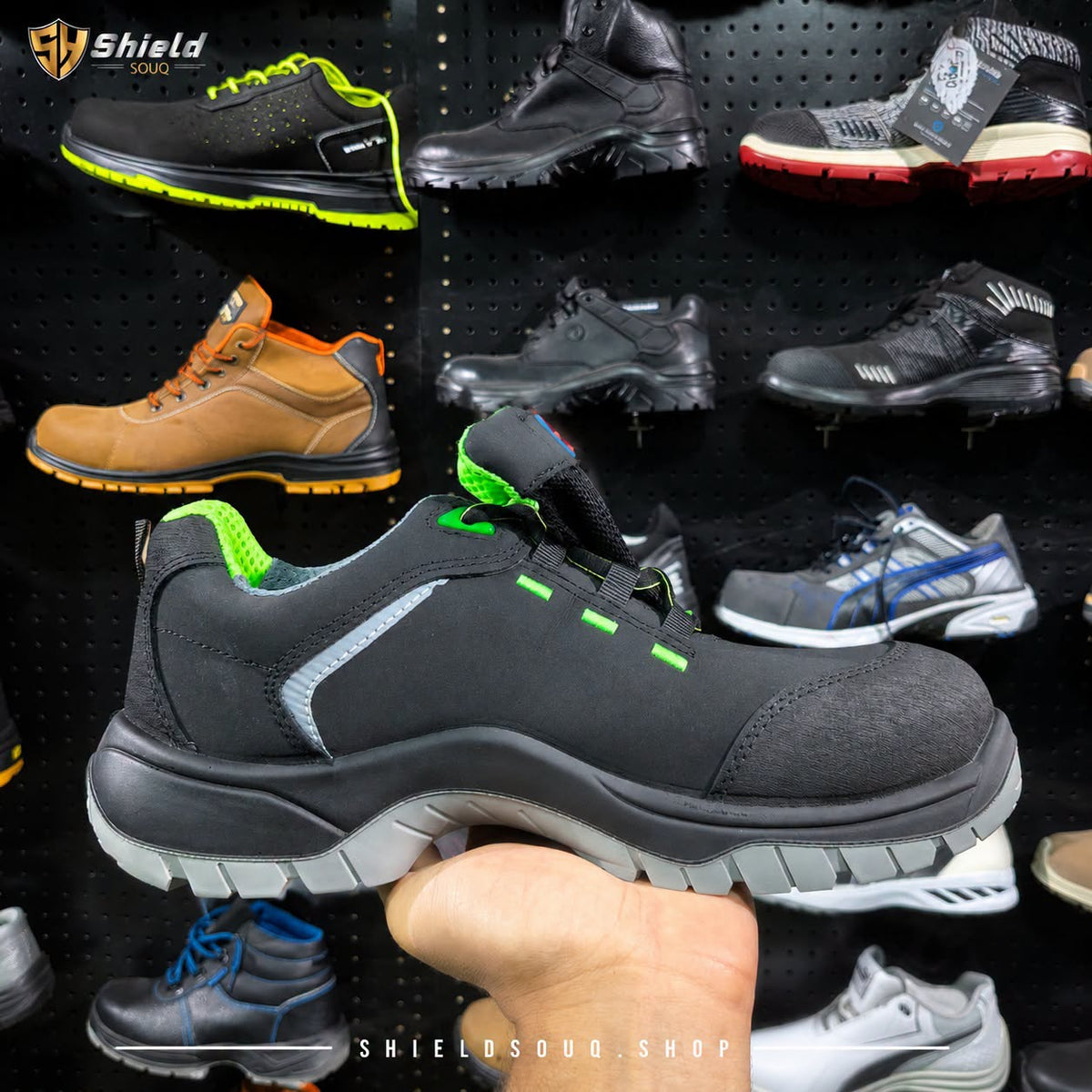 سيفتي شوز مكتبي S3 SRC براند إيمكس تركي أسود × أخضر Active Plus | SafetyShoes-Emex-ActivePlus