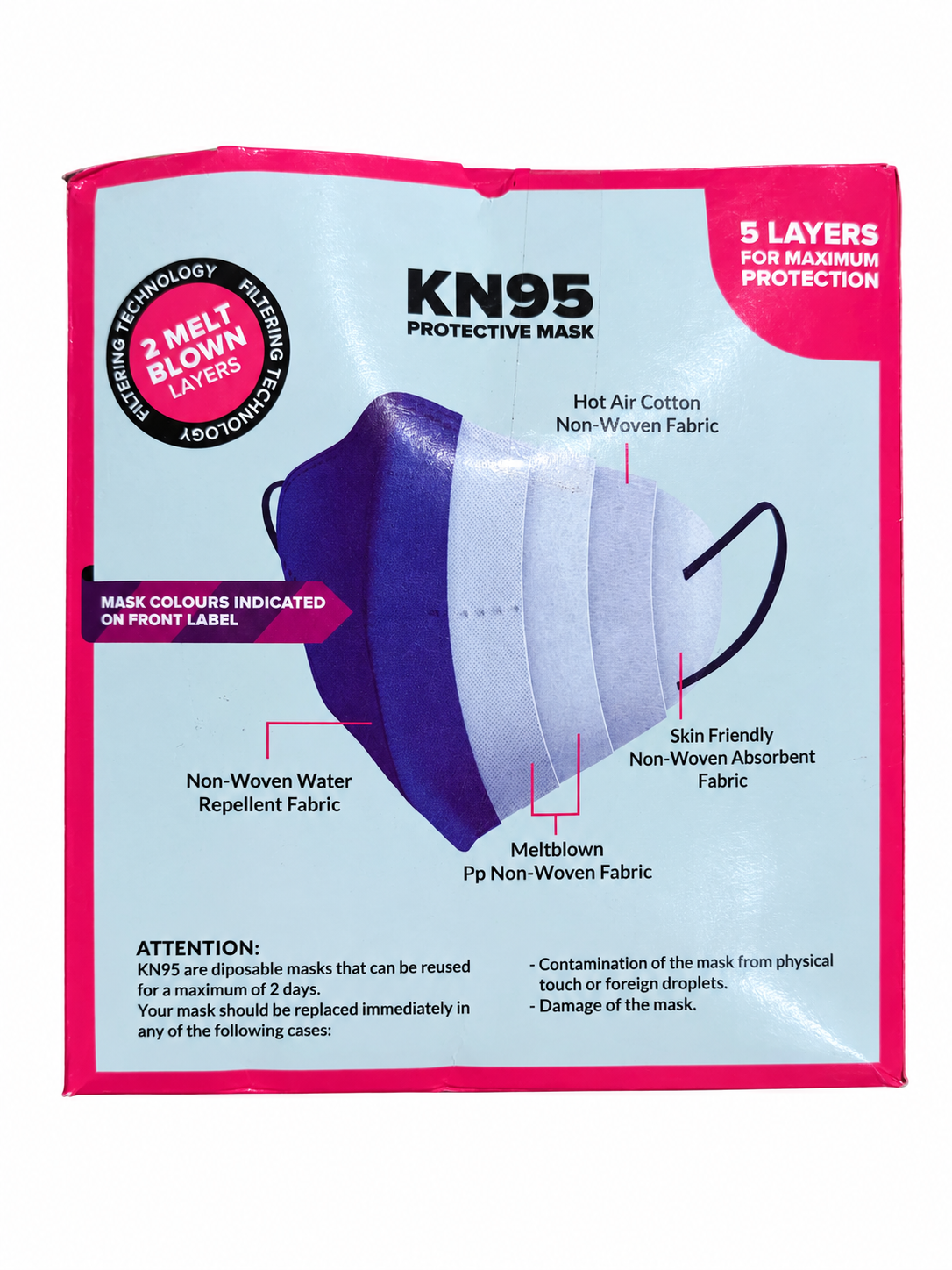 كمامة KN95 بدون فلتر 5 طبقات ألوان | 5-Layer Protective Mask without Valve - Colors