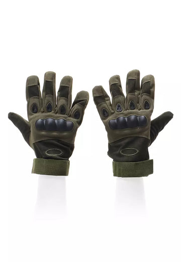 Olive Green Tactical Gloves - Full Finger with Knuckle Protection
