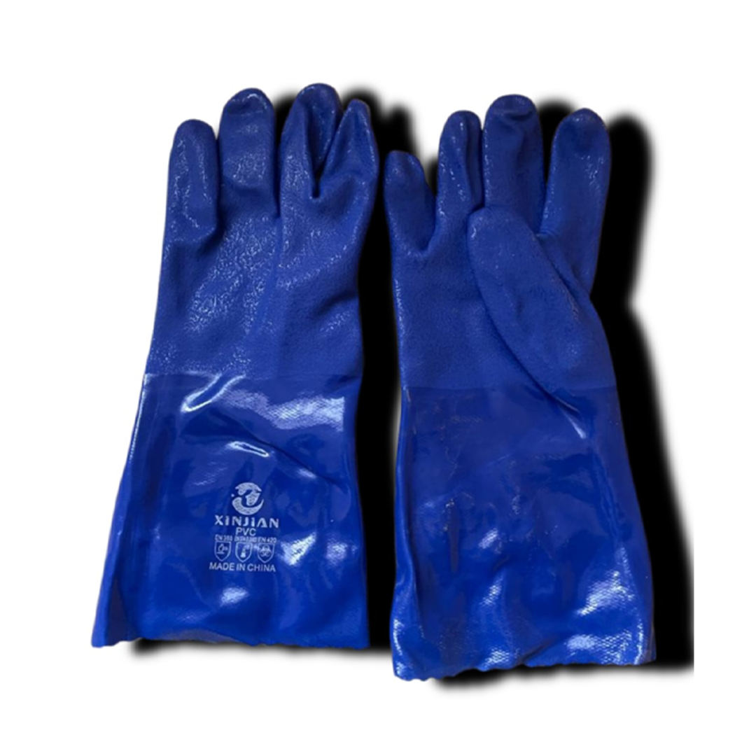 XINJIAN Blue PVC Rough Chemical Gloves Model ( XINJ-B-01 )