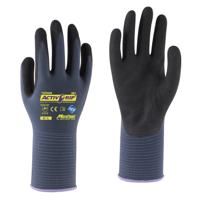 Towa Activ Grip Advance Safety Gloves Model (581)_x000d_
MicroFinish® Technology_x000d_
Reliable Oil, Dry and Wet Grip_x000d_
Excellent Durability