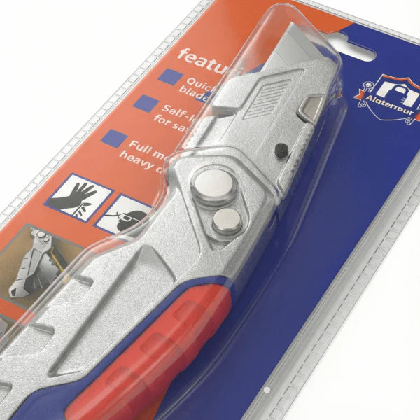Alaterrour Professional Full Metal Utility Knife - Heavy Duty Design with Safety Self-Lock.