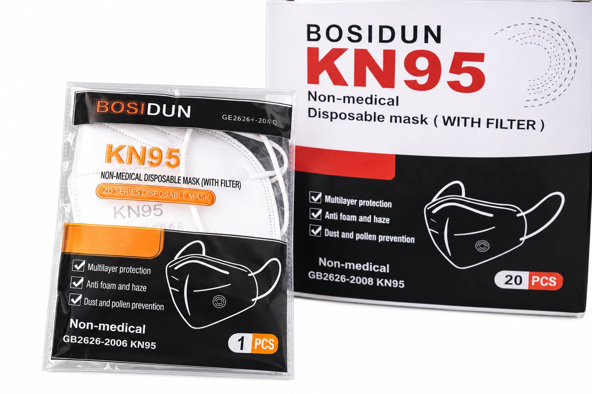 كمامة KN95 بفلتر أبيض | Bosidun Non-Medical Disposable Mask with Valve - White