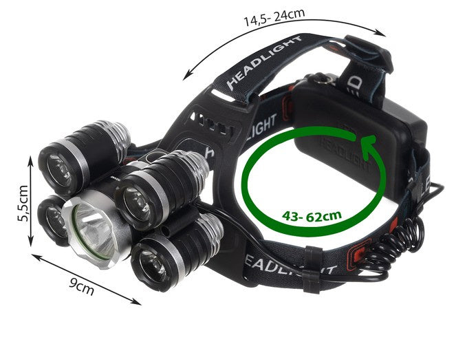 Headlamp 5 x LED T6 CREE