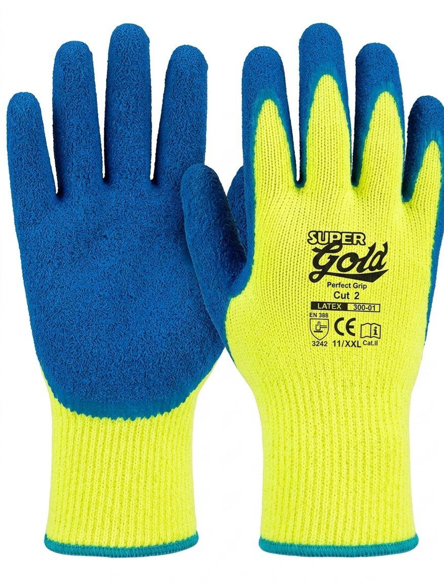 جوانتي سوبر جولد ضد القطع Cut 2 لاتكس أصفر فسفوري × أزرق 300-01 (دستة 12 جوز) | Gloves-General-SuperGold-300-01-YellowBlue