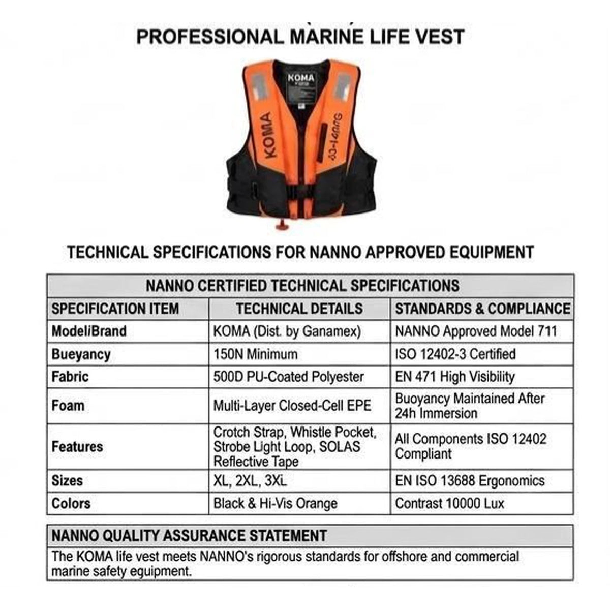 لايف جاكيت كوما برتقالي × أسود 711 | LifeVest-Koma-711-Orange