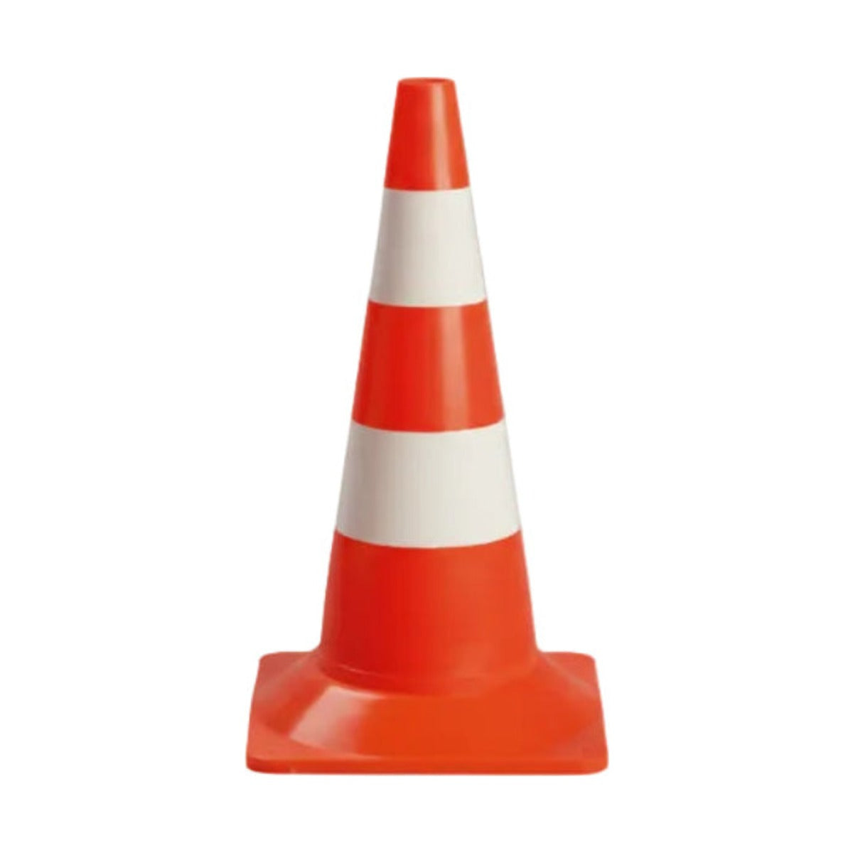 قمع مرور برتقالي بشريطين عاكسين قاعدة مربعة | TrafficCone-PVC-SquareBase-Orange