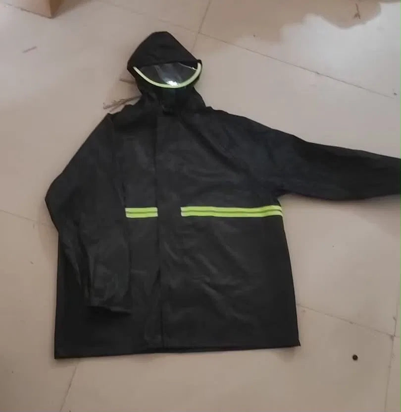 بدلة مطر ووتر بروف قطعتين اسود بشريط عاكس صيني | Shine CC006 2-Piece Waterproof Rain Suit - China