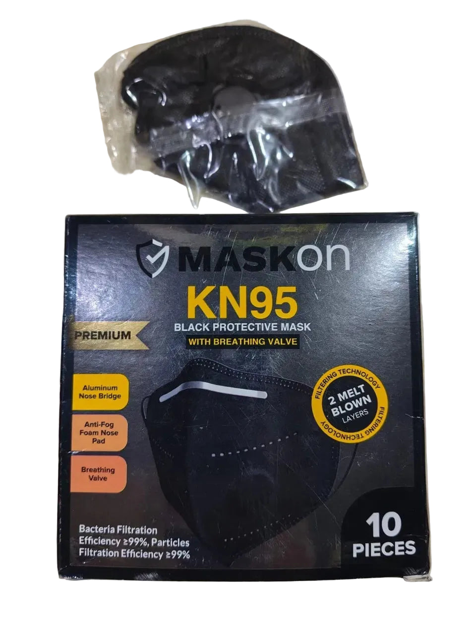 كمامة KN95 بريميوم بفلتر أسود | Maskon Premium Protective Mask with Valve - Black