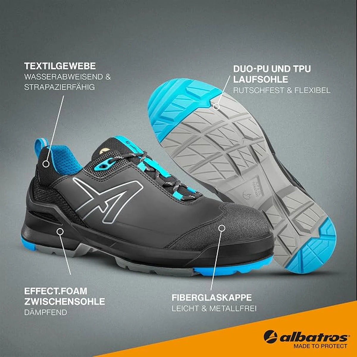 سيفتي شوز مكتبي S3L ESD براند ألباتروس أسود × أزرق Taraval Low | SafetyShoes-Albatros-TaravalLow-648090