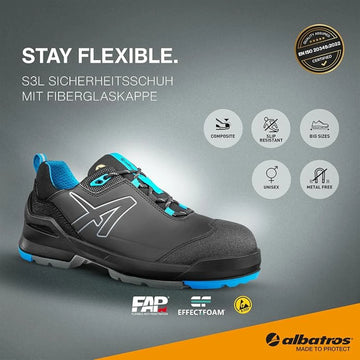 سيفتي شوز مكتبي S3L ESD براند ألباتروس أسود × أزرق Taraval Low | SafetyShoes-Albatros-TaravalLow-648090