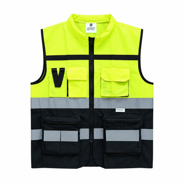 فيست برقبه / فسفوري*أسود / 2 عاكس ثري إم / 5 جيب /  Vest -PH -11K -3M 
