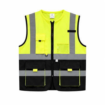 فيست برقبه / فسفوري*أسود / 4 عاكس  / 3 جيب + جيب كارت / Vest-PH-1K