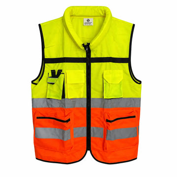 فيست برقبة عريضة فسفوري/برتقالي 4 عاكس ثري ام 5 جيب | Vest-PH-12O-3M